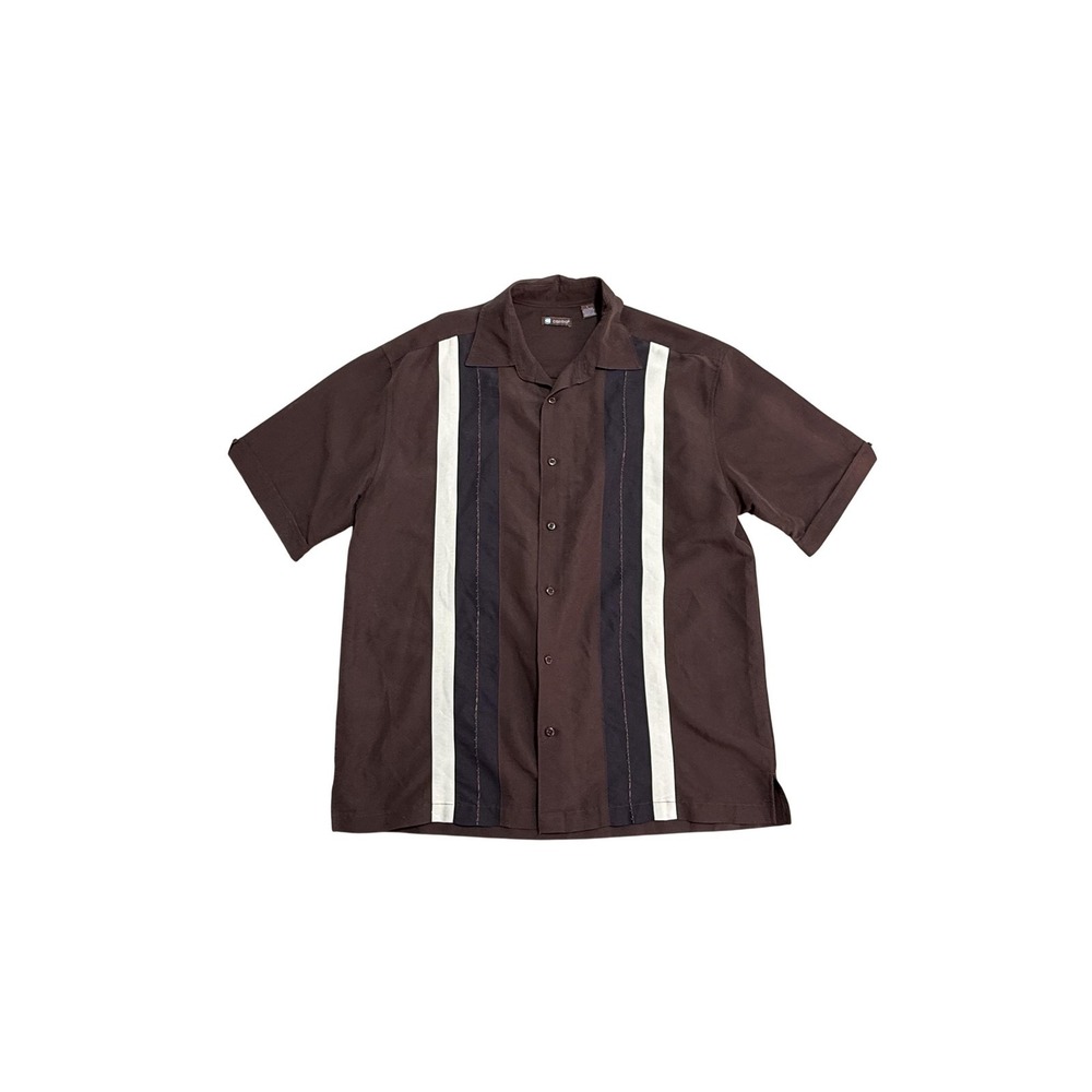Centro Shirt Mens Large Brown Stripe Short Sleeve Button Casual Lightweight